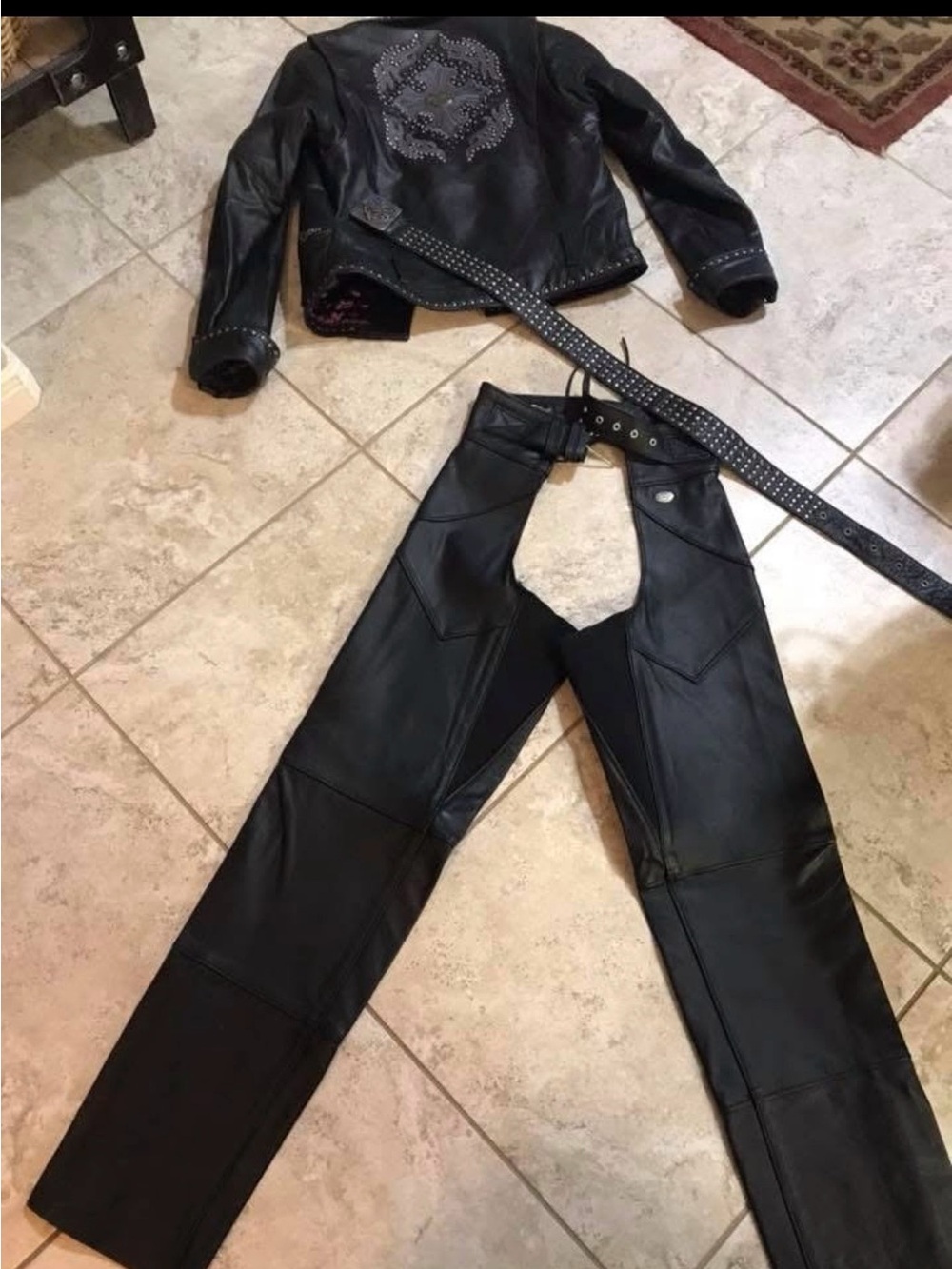 Harley-Davidson Women’s Leather Biker Set - Alexis Studded Jacket XS, Chaps S
